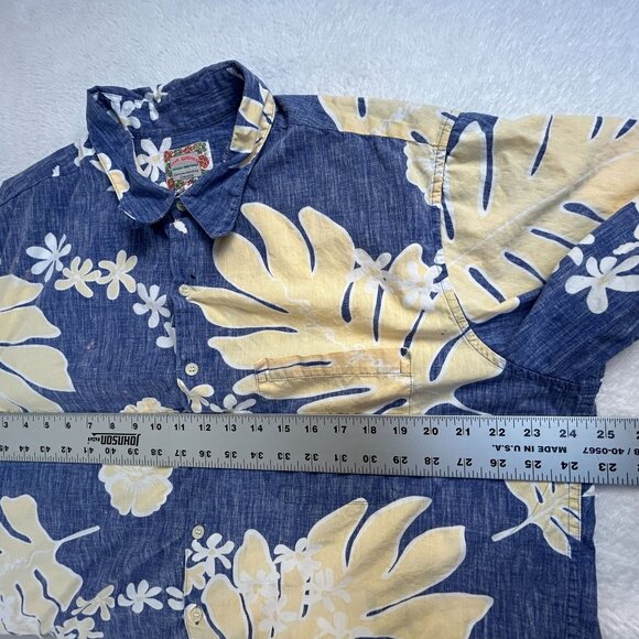 Reyn Spooner Mens XL Blue Yellow Floral Leaf Commerative Classic Hawaiian Shirt - Picture 10 of 11